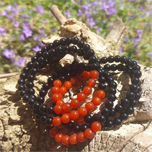 Armband 7 Perlen, Obsidian, Karneol, 06mm Kugeln. – Armbänder online kaufen