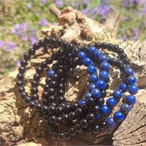 Armband 7 Perlen, Obsidian, Lapislazuli, 06mm Kugeln. – Armbänder online kaufen