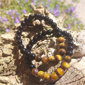 Armband 7 Perlen, Obsidian, Tigerauge, 06mm Kugeln. – Armbänder online kaufen