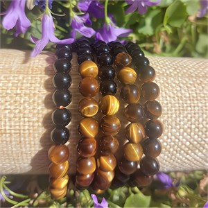 Armband 7 Perlen, Obsidian, Tigerauge, 08mm Kugeln. – Armbänder online kaufen